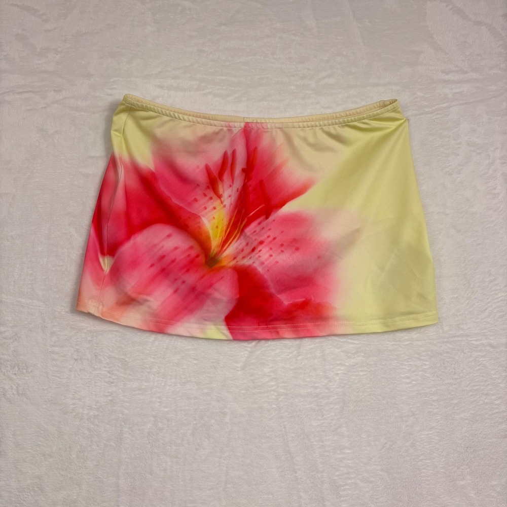 Edikted Pink Lily Floral Mini Skirt Yellow Low‎ Rise Tropical Summer NWT